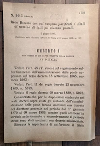 Italy 1889 Royal Decree X Postal Aides-8121 - Picture 1 of 1