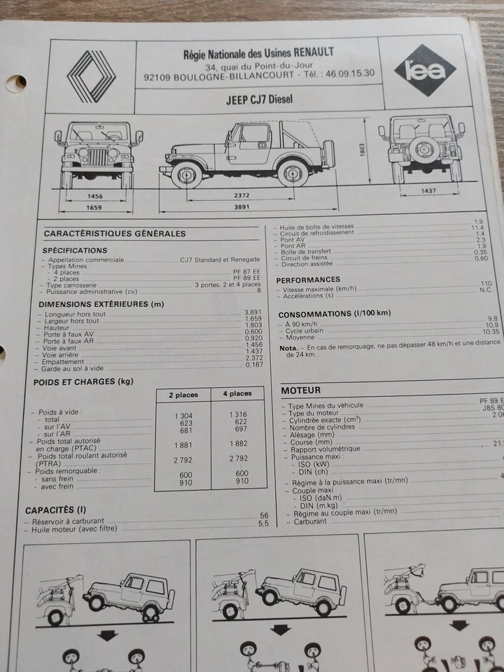 Jeep cj7 2.1 Diesel Cj 7 Renegade Standard fiche technique Reglatech 5pages 1991 - Photo 1/3