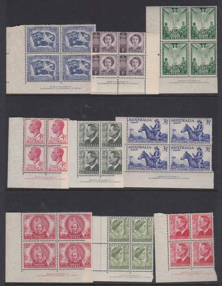 1940 - 1960's Pre-Decimal Era Australia Mint Blocks & Imprint Blocks (9) - Image 1 of 1