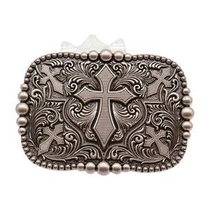 New Men Belt Buckle Antique Silver Metal Western Cross Weekend Fashion Accessory - Imagen 1 de 9