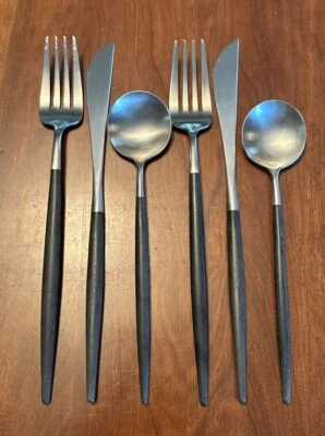 Cubiertos Cutipol Goa, mango negro/acero inoxidable cepillado, ajustes de 2x3 piezas/Portugal Foto 1 de 4