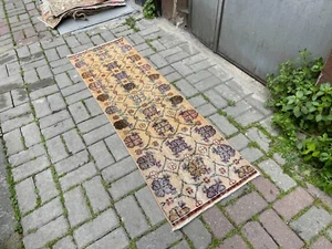 TRIBAL VINTAGE BOHO HANDGEKNÜPFT OUSHAK WOLLE HANDARBEIT TÜRKISCH ANTIK LÄUFER TEPPICH - Bild 1 von 11