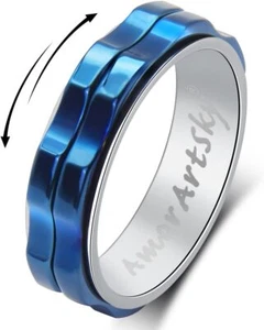 Fidget Rings for Women Men Anxiety: 6mm width Titanium Stainless Steel Spinner G - Picture 1 of 7
