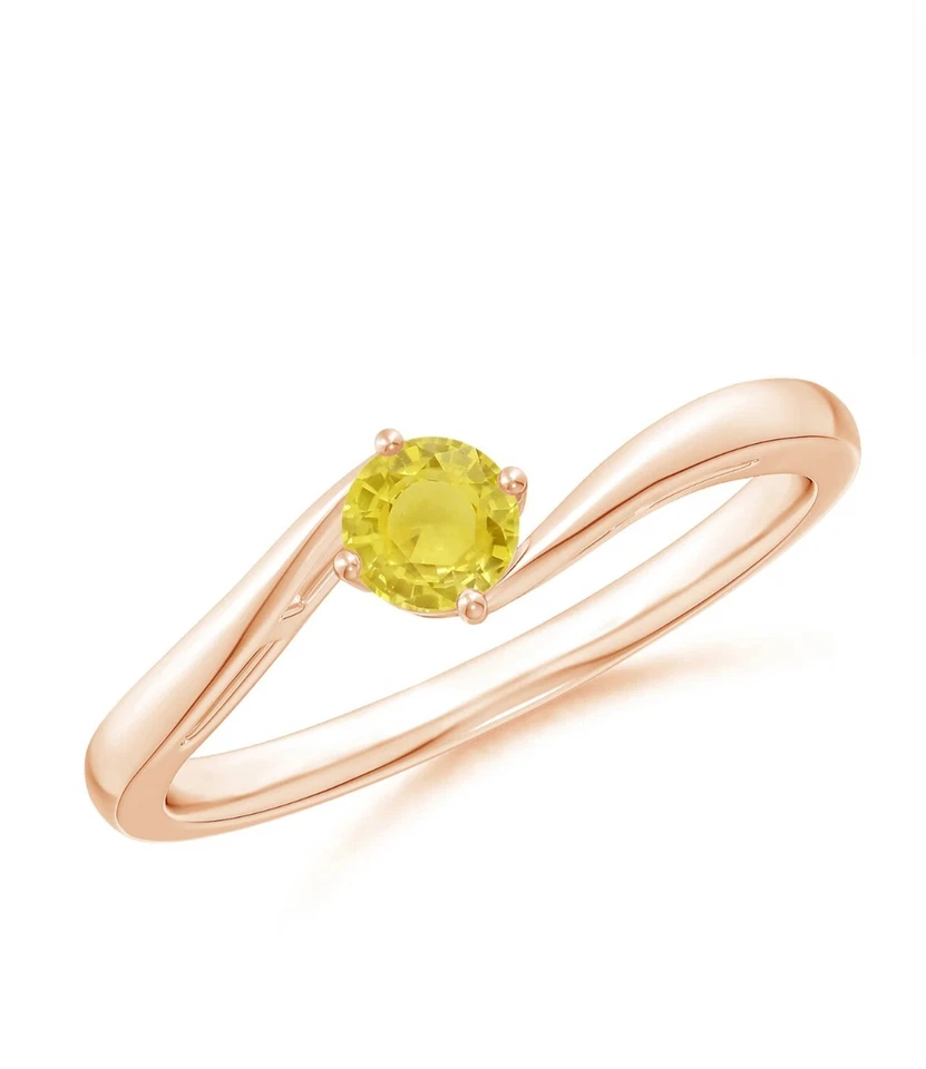 yellow Sapphire Round Cut Ring 10k Ros Gold Plated Solitaire Engagement Ring - Image 1 of 4