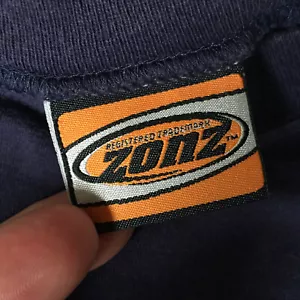 Rare Vintage 90s Grunge Surf Skate Defunct Brand ZONZ Denim T Shirt Punk Worn - Picture 1 of 6