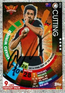 Signed 2017 2018 Sunrisers Hyderabad IPL Cricket Topps Attax Card - Ben Cutting - Bild 1 von 3