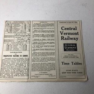 Vintage 1922 Central Vermont Railway Railroad RR Timetable  #3 - Picture 1 of 3