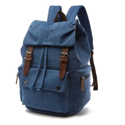 Segeltuch Rucksack Vintage Herren Damen Laptoprucksack Canvas Retro Wandern blau - Bild 1 von 4