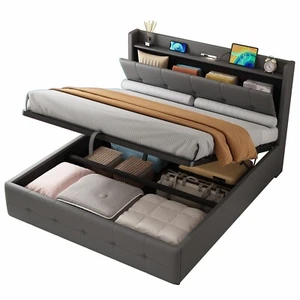 5FT KING SIZE OTTOMAN LIFT UP BED FRAME UPHOLSTERED BED WITH HEADBOARD STORAGE - Picture 1 of 14
