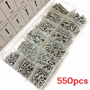 550 Pc Assorted Self Tapping Sheet Metal Screws Steel BZP for Wood, Plastic - Picture 1 of 2