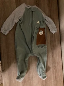 Gerber Green Footed Sleeper 0-3 Months Zip Front Bear Go Explore Graphic - Picture 1 of 3