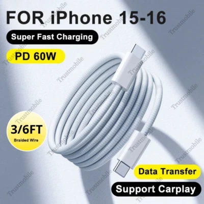USB-C Cable Fast Charger Type C Data Cord Bulk Lot For iPhone 15 16 Pro Max Plus - Image 1 of 4