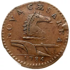 1786 M 16-L R-2 PCGS AU 50 Protruding Tongue New Jersey Colonial Copper Coin - Picture 1 of 3