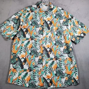Camicia hawaiana Bucees uomo XL verde campeggio stampa tropicale bottoni palma tavola da surf - Foto 1 di 5
