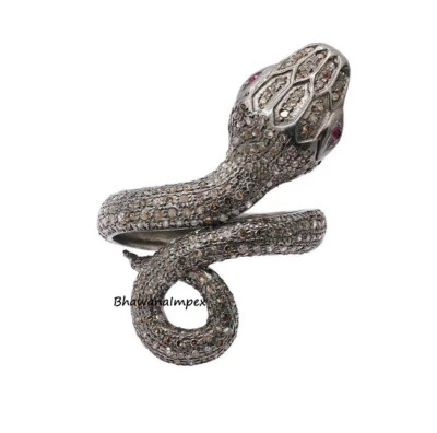 Diamond Snake Natural Rose Cut Diamond Sterling Silver Ring Victorian Jewelry  - Image 1 of 2