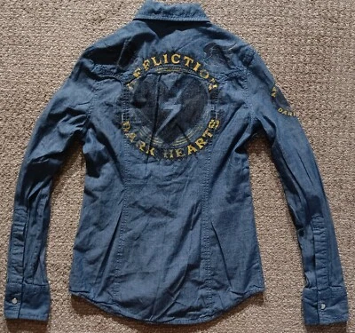 Mujer Affliction Negro Premium Perla Denim Snap Motociclista Corazones Oscuros Talla X-Pequeña  Foto 1 de 4