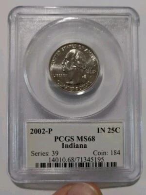 High-grade Gem 2002-P Indiana State Quarter 25c MS68 PCGS - Image 1 of 4