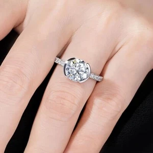 Women's Moissanite Engagement Ring Half Mount Lab-Grown Diamond Promise Ring 14K - Picture 1 of 6