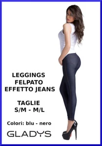 Leggings GLADYS da donna effetto jeans fuseaux leggins nero felpati taglie S M L - Foto 1 di 14
