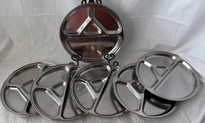 Stainless Steel Round Divided Plates Camping Compartments Set Of 6 - Picture 1 of 14