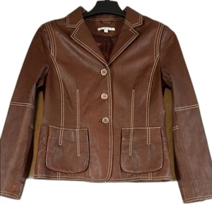 CAbi brauner Lederblazer Jacke mit Knopfleiste, Gr. 8 - Bild 1 von 9