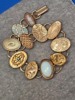 Art nouveau GP GF Cufflinks with pops of turquoise repurposed as a bracelet - Image 1 of 2