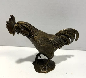 Vintage Brass Ashtray Rooster Figurine Bird Statuette Decorative Ash Tray Lid - Picture 1 of 5