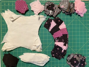 Unfinished Double Wedding Ring Quilt Pieces Black Pink Some Half Rings Completed - Picture 1 of 13