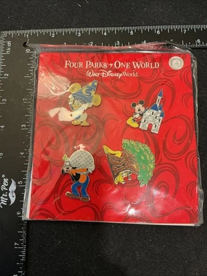 Juego de 4 prendedores Walt Disney World Four Parks Mickey Pluto Goofy Donald Booster WDW Foto 1 de 4
