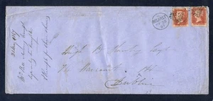 GB Queen Victoria 1867 COVER 1d Red Plates 81 & 91 BELFAST to DUBLIN IRISH CXL - Picture 1 of 2