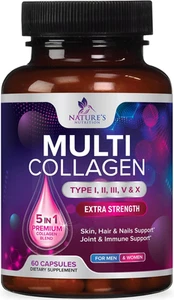 Multi Collagen Supplement Types I,II,III,V,X–Hair, Skin, Nail & Joint Supp. 60ct - Picture 1 of 12