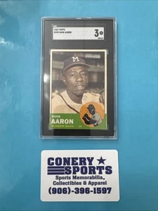 1963 Topps Hank Aaron Card #390 SGC 3 VG. Milwaukee Braves.  - Picture 1 of 3