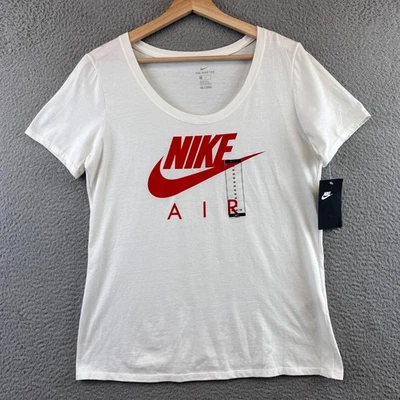 New Nike Air Womens White Short Sleeve Scoop Neck Athletic T Shirt Size Medium - Image 1 of 4