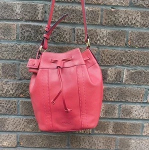 RADLEY DESIGNER WOMENS RED LEATHER BUCKET STYLE SATCHET HOBO HANDBAG - Picture 1 of 17