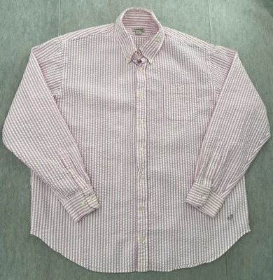 J. Peterman Shirt Adult XL Pink Stripe Let It Breathe Seersucker Button Down Men - Image 1 of 4
