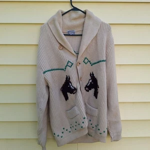 Cárdigan de lana Farmcore de colección para hombre tejido grande cuello chal caballo Western Barn Y2K - Imagen 1 de 14