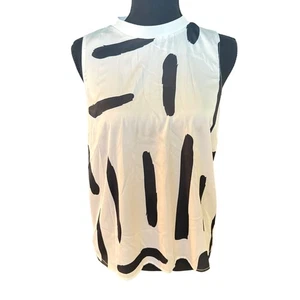 Charlie B Sleeveless Top Abstract Print White Black Mock Neck Blouse size S - Picture 1 of 3