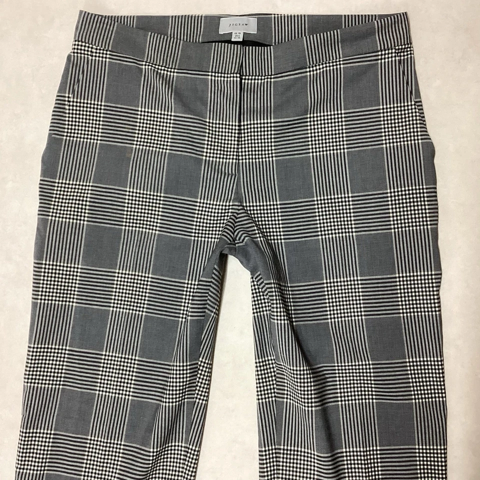 LADIES JIGSAW SLIM MID RISE GREY CHECK TROUSERS SIZE 10 (495K) - Image 1 of 4