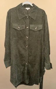 Vestido de pana verde grande para mujer, manga larga con cinturón botón delantero Aaron y ámbar - Imagen 1 de 5