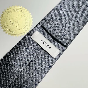 REISS Ice Blue&White Woven Designer Silk Tie w Dark Blue Dots 61x3” Slim LNWOT - Picture 1 of 11