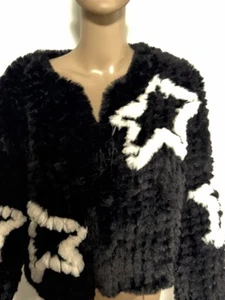 Belle Vere ANTHROPOLOGY Faux Fur Coat Jacket Star Pattern, Size M Black White - Picture 1 of 7