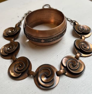 Vintage schweres Kupfer Renoir? Rose Halskette & Whiting Davis riesiges Kupfer Manschetten Set - Bild 1 von 24