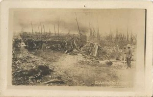 Postal Primera Guerra Mundial Francia Escena de Champagne en el Frente RPPC Soldados Caballo Muerto Sin Usar - Imagen 1 de 1