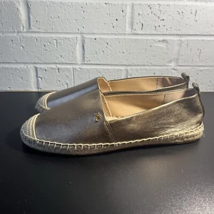 RALPH LAUREN CAMERYN Metallic Leather Gold Logo Flat Espadrille Size 10 NEW - Picture 1 of 17