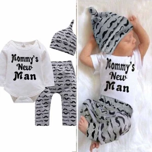 Recién Nacido Niño Bebé Niño 3 Piezas Ropa Mono Mameluco Body Pantalones Sombrero Conjunto - Imagen 1 de 10