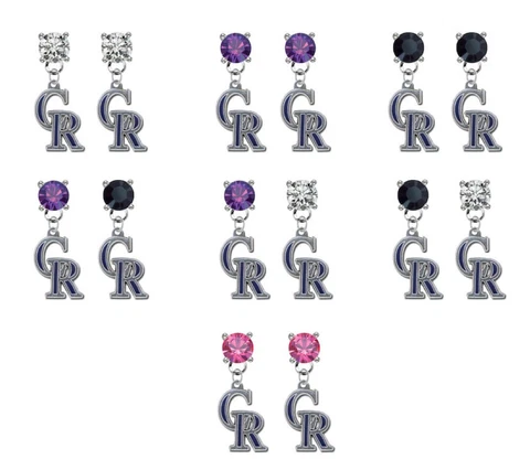 Colorado Rockies Crystal Bling Earrings Stud Post Dangle - Mix & Match Colors Cover