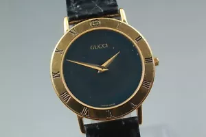 Reloj de cuarzo vintage "Exc+5" GUCCI 3000,2 M dorado negro esfera romana JAPÓN - Imagen 1 de 11