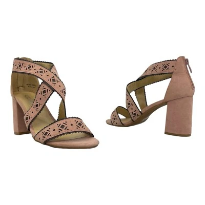 Sandalias de tacón de gamuza sintética CHINESE LAUNDRY 9,5 para mujer correa en T tobillo corte láser ROSA Foto 1 de 4