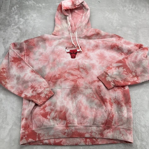 Chicago Bulls Hoodie Adult Large L Pink Tye Dye 2 Sided Graphic Logo NBA Cover