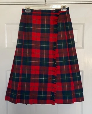 PENDLETON Vintage Pure Wool Red Plaid Fringe Midi Skirt  28" Waist Tartan Sz Sm - Image 1 of 4